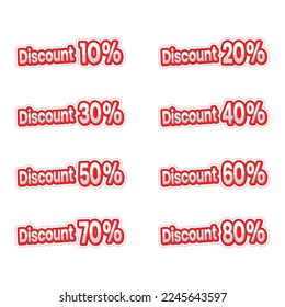 Efecto de texto Icono de etiqueta de precio de descuento. 10, 20, 30, 40, 50, 60, 70, 80 por ciento de las ventas. Los diseños 3D son editables. Etiquetas de venta y descuento. Ilustración vectorial.