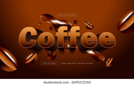 Efeito de texto gráfico vetorial editável de café marrom com grão de café, perfeito para o título do filme, título do cartaz, título do banner, etc.