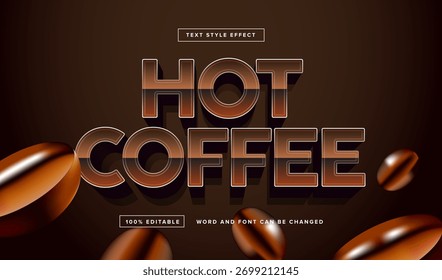 Efeito de texto gráfico vetorial editável de café quente com grão de café, perfeito para o título do filme, título do cartaz, título do banner, etc.