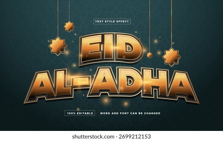 Efeito de texto gráfico vetorial editável de ouro Eid Al-Adha, perfeito para o título do filme, título do cartaz, título do banner, etc.