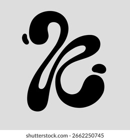 Efeito de texto Vetor plano de preto líquido K alfabeto inicial Cartaz logotipo para configuração de mesa, decoração, impressão, indústria criativa, pequena empresa, sinal