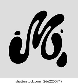 Efeito de texto Vetor plano de preto líquido M Alfabeto inicial Cartaz logotipo para configuração de mesa, decoração, impressão, indústria criativa, pequena empresa, sinal