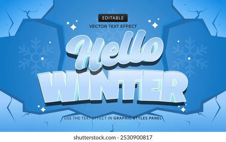 Text effect, Hello Winter 3d cartoon vector illustration