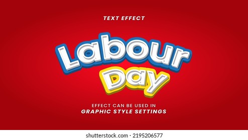 text effect with labor day words, blue and yellow text coloring on dark red background