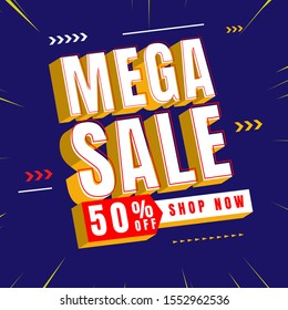 text effect mega sale 3d design vector conceptual header element promotional, abstract background, with special effect