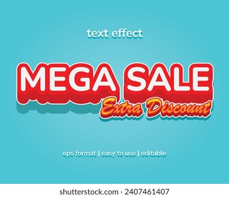 Text Effect Mega Sale Extra Discount EPS Ready to Use White, Red, Orange and Blue