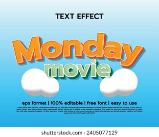 Text Effect Monday Movie Vector EPS Ready to Use Light Blue Orange Green Blend