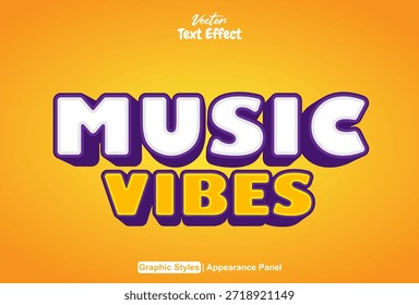 text effect music vibes with 3d style in orange and white.