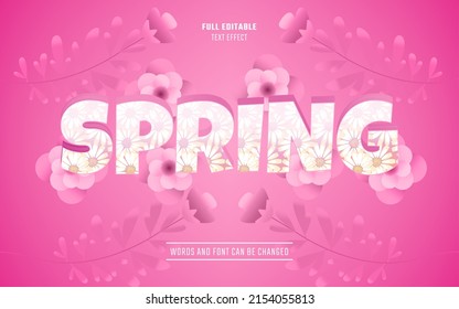 Text Effect Spring Theme Style With Pink Cartoon Flower Style