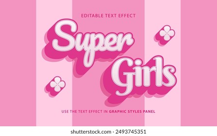 Text effect super girl 3d text template vector