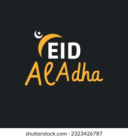 Text Eid Al Adha design Illustration. Great for greeting card, Banner and emblem