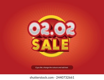 Text element with 3d effect on date 02.02 in the colours red, orange and yellow for trade, promotion and sale.