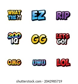 text emotes collection. can be used for twitch youtube. graphic conversation text elements illustration set