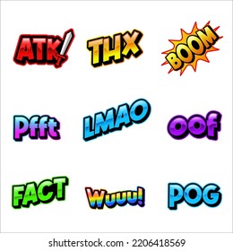 text emotes collection. can be used for twitch, youtube, and others. graphic conversation text elements illustration set