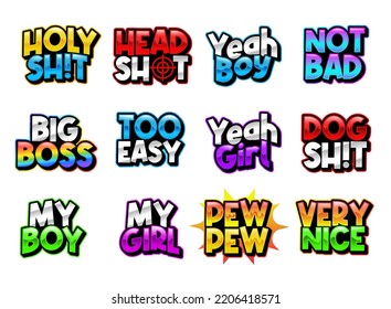 text emotes collection. can be used for twitch, youtube, Discord, and others. graphic conversation text elements illustration set