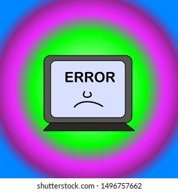 Text error icon on laptop screen. 404 error page Operating system warning . Illustration on psychedelic background. sign in a flat design.