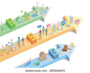 Text ESG with color arrow and some elements of environmental social governance vector illustration graphic EPS 10
