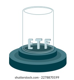 Text ETF (Exchange Traded Fund) put on crotch circle in a glass tube, Concept Entering the Digital Money Fund.