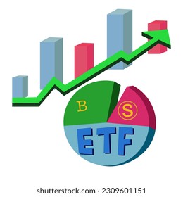 Text ETF (Exchange Traded Fund)  put on Spherical graphs, bar graphs,
Concept Entering the Digital Money Fund.