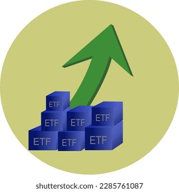Text ETF on box (Exchange Traded Fund) put near green arrow pointing up , Concept Entering the Digital Money Fund.