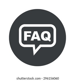 Text FAQ in chat bubble, in black circle, isolated on white