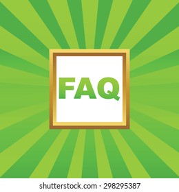 Text FAQ in golden frame, on green abstract background