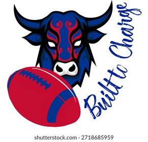  “Built to charge” text featuring a buffalo, in red and royal blue tones. A bold, urban style perfect for sports-inspired street art and graffiti.