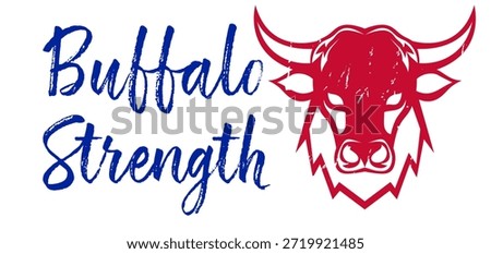 “Buffalo strength” text featuring a buffalo, in red and royal blue tones. A bold, urban style perfect for sports-inspired street art and graffiti.