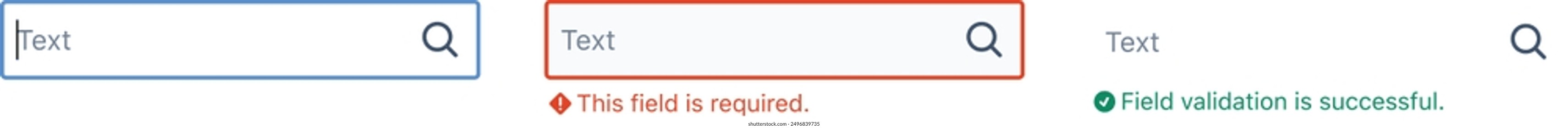 Text field error success search state. Text input fields interface template set.