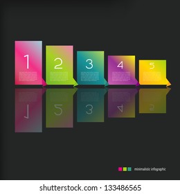 Text fields  icon set. Simple color stickers on black background. Modern minimalistic style. Vector illustration of infographic web design elements. 1,2,3,4,5 steps tutorial.