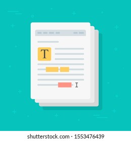 Text file or document content editing vector icon, flat cartoon creating online notes or writing electronic documents highlighted text grammar mistakes, author or copywriting concept symbol isolated