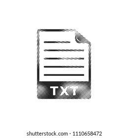 Text file format icon in halftone style. Black and white monochrome vector illustration.
