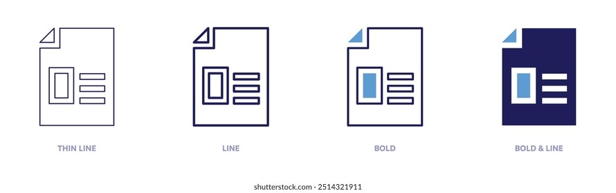 Text file icon in 4 different styles. Thin Line, Line, Bold, and Bold Line. Duotone style. Editable stroke.