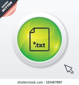 Text file icon. Download txt doc button. Txt file extension symbol. Green shiny button. Modern UI website button with mouse cursor pointer. Vector