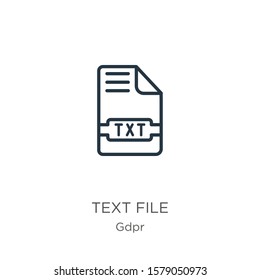 Text file icon. Thin linear text file outline icon isolated on white background from gdpr collection. Line vector sign, symbol for web and mobile