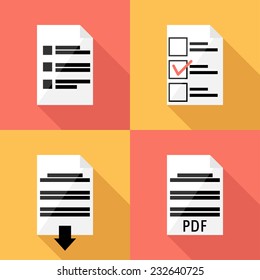 Text file icons. Flat design style modern vector illustration. Isolated on stylish color background. Flat long shadow icon. Elements in flat design.