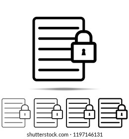 The text file with lock icon in different shapes, thickness. Simple outline vector of web for UI and UX, website or mobile application