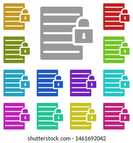 The text file with lock multi color icon. Simple glyph, flat vector of web icons for UI and UX, website or mobile application