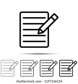 The text file with pencil icon in different shapes, thickness. Simple outline vector of web for UI and UX, website or mobile application