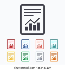 Text file sign icon. Add File document with chart symbol. Accounting symbol. Colored flat icons on white background.