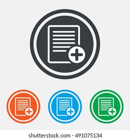 Text file sign icon. Add File document symbol. Graphic design web element. Flat doc symbol on the round button. Vector