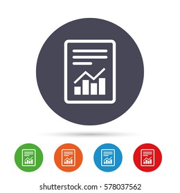 Text file sign icon. Add File document with chart symbol. Accounting symbol. Round colourful buttons with flat icons. Vector