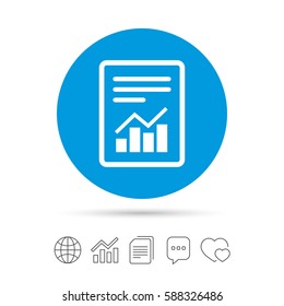 Text file sign icon. Add File document with chart symbol. Accounting symbol. Copy files, chat speech bubble and chart web icons. Vector