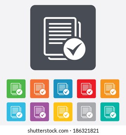Text file sign icon. Check File document symbol. Rounded squares 11 buttons. Vector