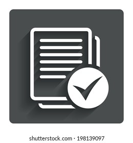 Text file sign icon. Check File document symbol. Gray flat button with shadow. Modern UI website navigation. Vector