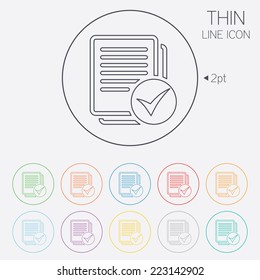 Text file sign icon. Check File document symbol. Thin line circle web icons with outline. Vector