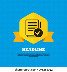 Text file sign icon. Check File document symbol. Yellow label tag. Circles seamless pattern on back. Vector