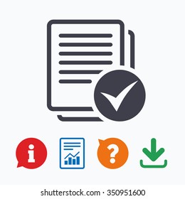 Text file sign icon. Check File document symbol. Information think bubble, question mark, download and report.