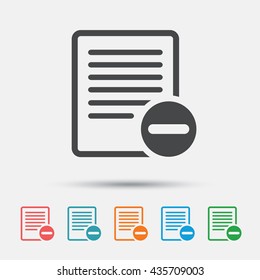 Text file sign icon. Delete File document symbol. Graphic element on white background. Colour clean flat delete icons. Vector