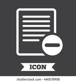 Text file sign icon. Delete File document symbol. Graphic design element. Flat delete symbol on dark background. Vector